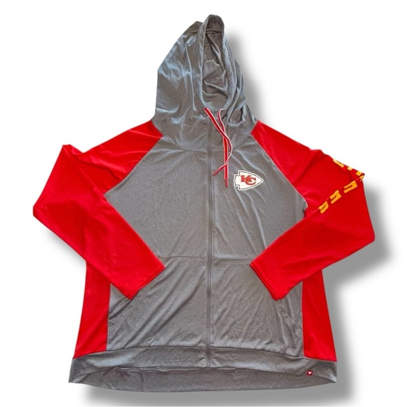 FANATICS KC Chiefs Women's Lightweight Full-Zip Hoodie - Heather Gray/Red 3XL - Picture 15 of 15
